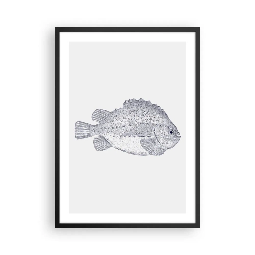 Plagát v čiernom ráme - Ilustrácia vintage rýb na svetlom pozadí - 50x70cm - Do albumu prírodovedca - Moderná nástenná dekorácia do obývacej izby a spálne ARTTOR