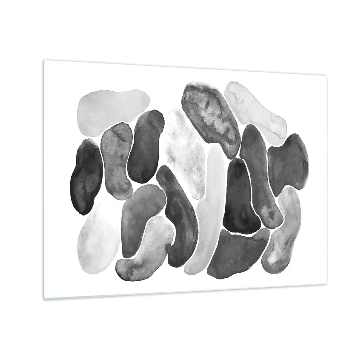 Obraz na skle - Čiernobiela kompozícia abstraktných tvarov pripomínajúcich kamene. - 70x50cm - Kamenistá abstrakcia - Moderná nástenná dekorácia do obývacej izby a spálne ARTTOR