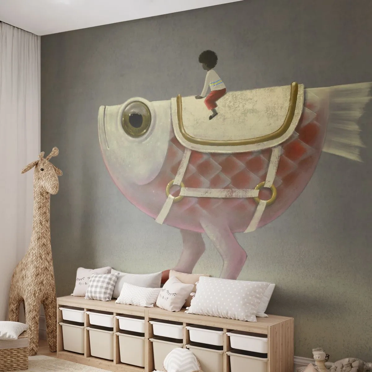 Fototapeta Premium Sand - Rybí jazdec - Abstrakcia, Ryby, Pre deti - 250x175 cm