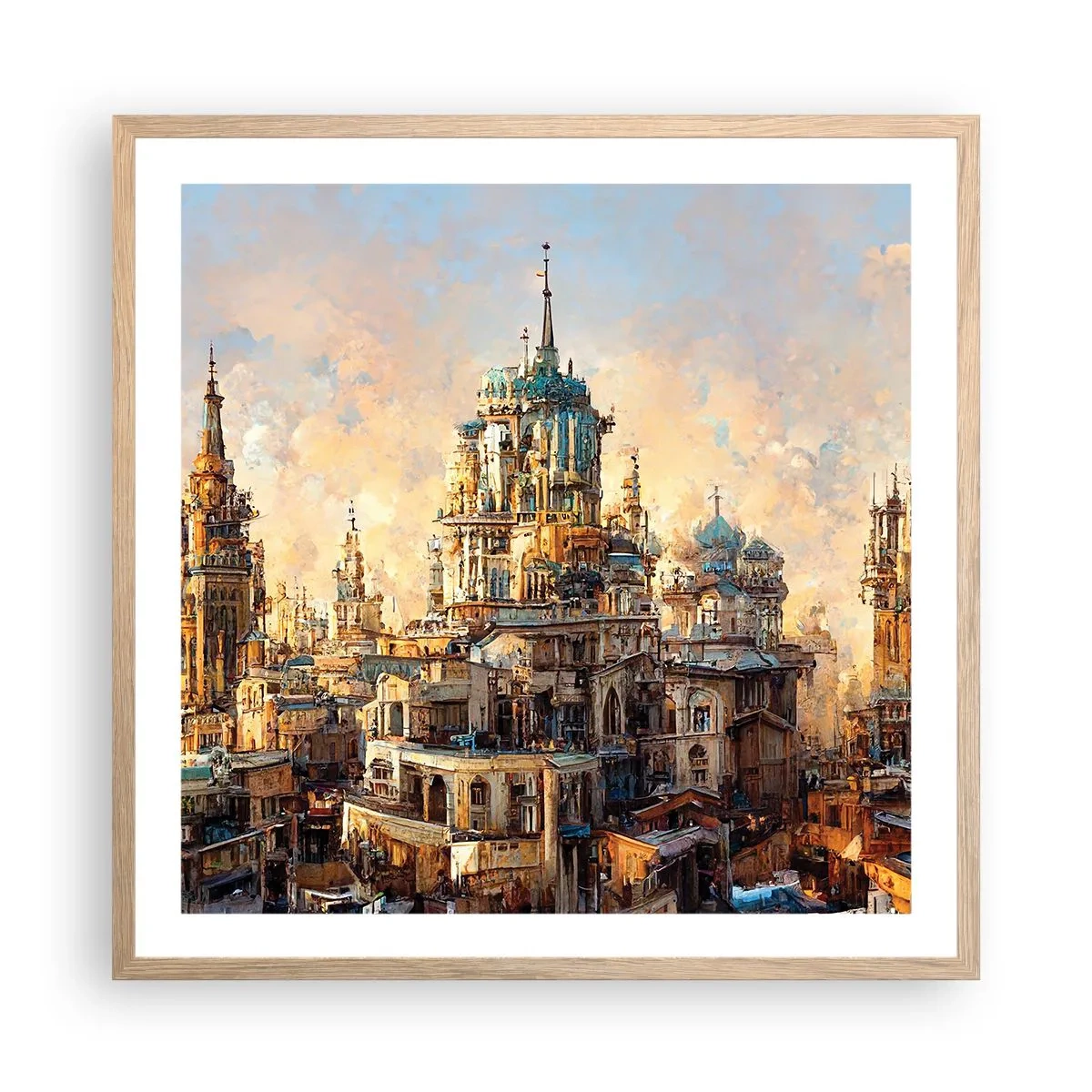 Plagát v ráme zo svetlého duba - Mesto miest - 60x60 cm