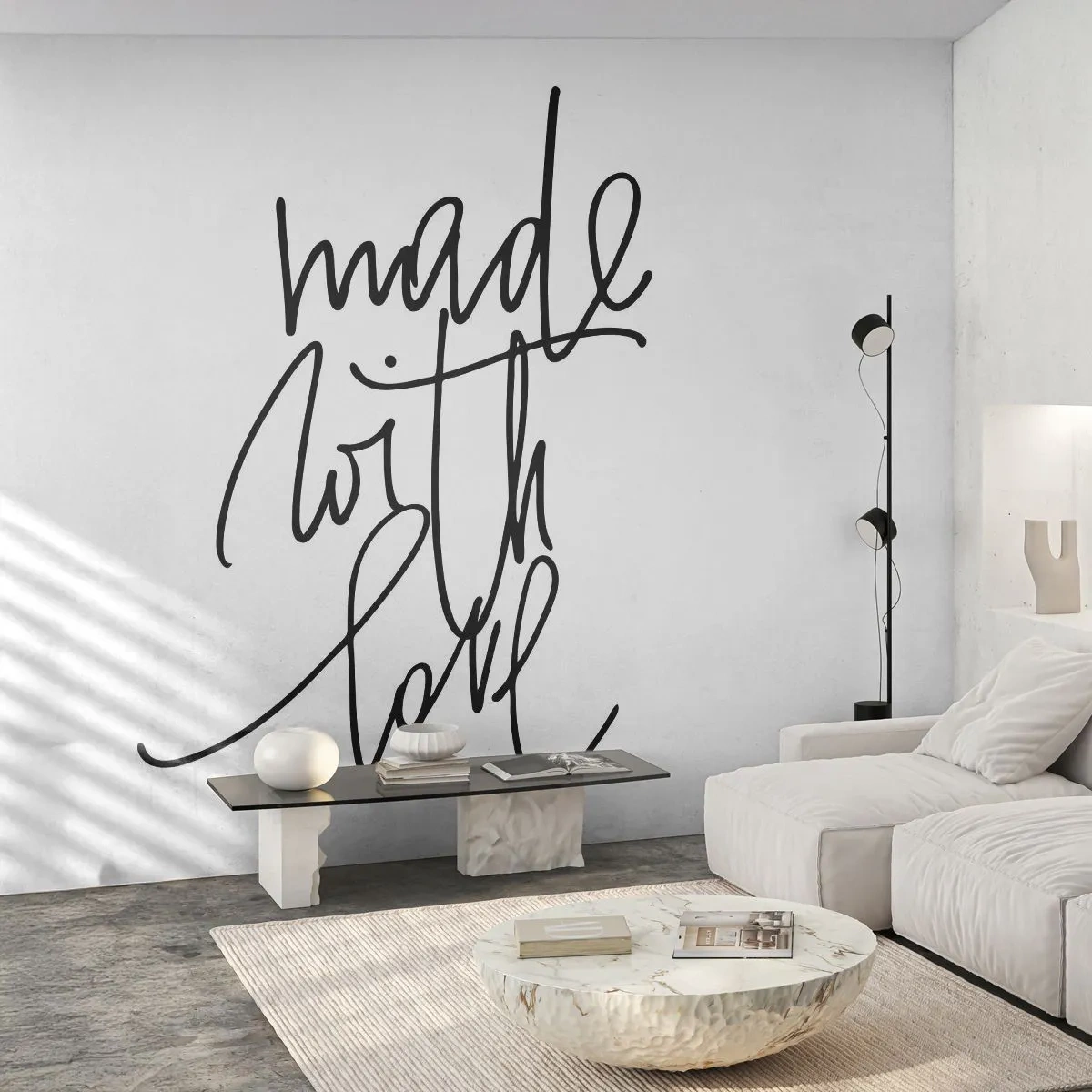 Fototapeta Standard Eco - Moderná kaligrafia s nápisom „Vyrobené s láskou“ - 100x70cm - Najlepšia značka - Moderná nástenná dekorácia do obývacej izby a spálne ARTTOR