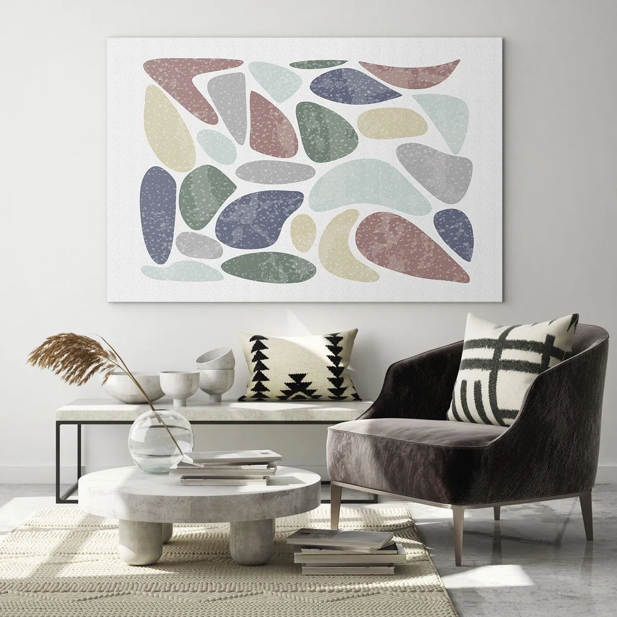 Obraz na skle - Dekoratívne kamene v práškových farbách vo forme mozaiky - 70x50cm - Mozaika práškových farieb - Moderná nástenná dekorácia do obývacej izby a spálne ARTTOR
