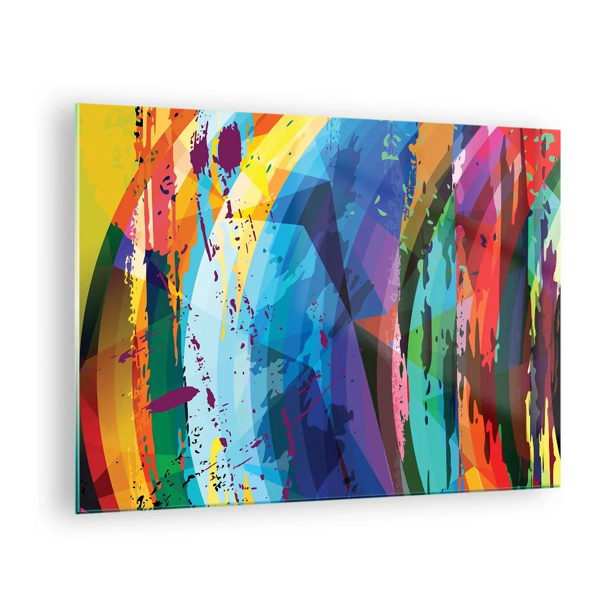 Obraz na skle - Farebná abstrakcia s dynamickými tvarmi - 70x50cm - Farebné závraty - Moderná nástenná dekorácia do obývacej izby a spálne ARTTOR