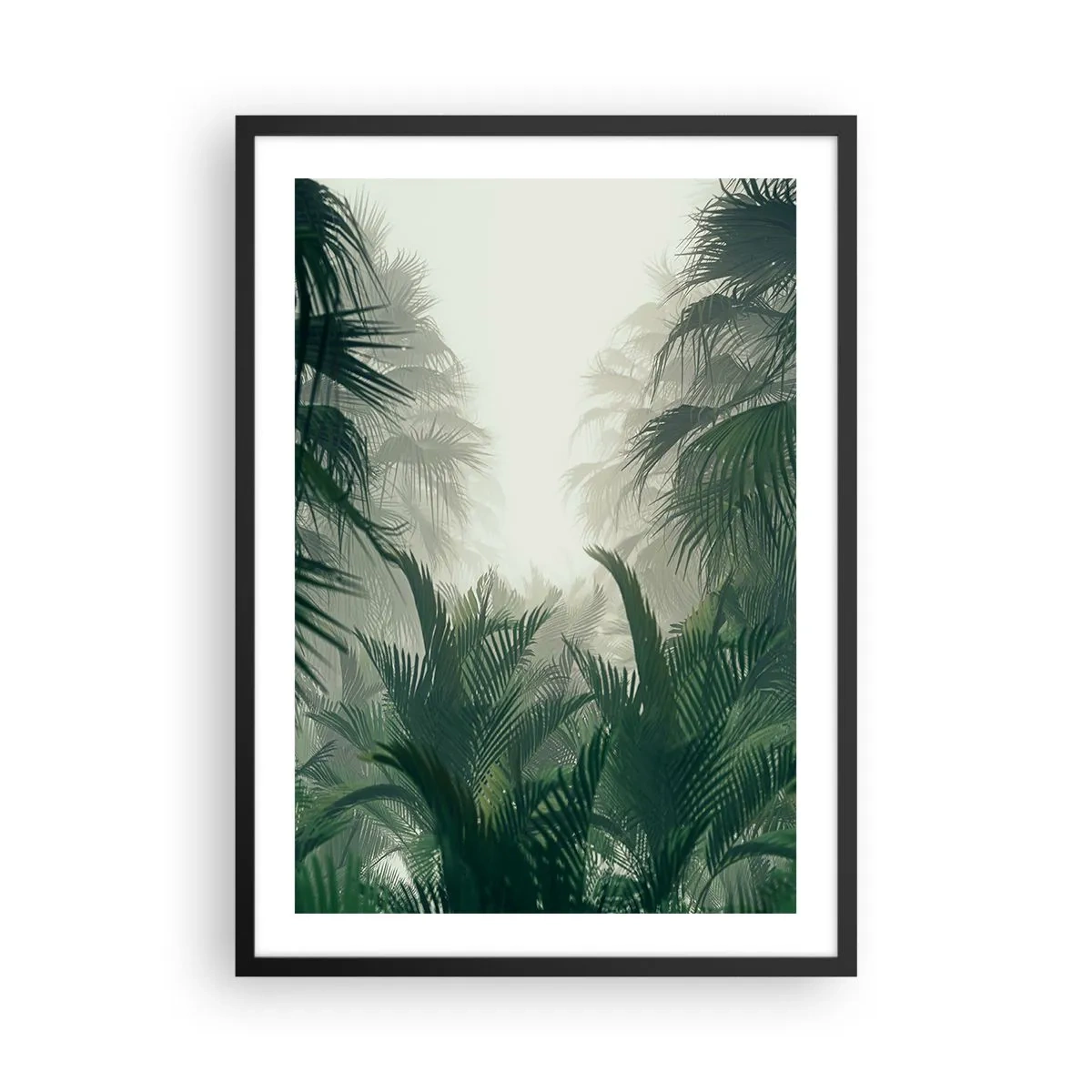 Plagát v čiernom ráme - Tropická vegetácia v hmlistom prostredí - 50x70cm - Tropická záhada - Moderná nástenná dekorácia do obývacej izby a spálne ARTTOR