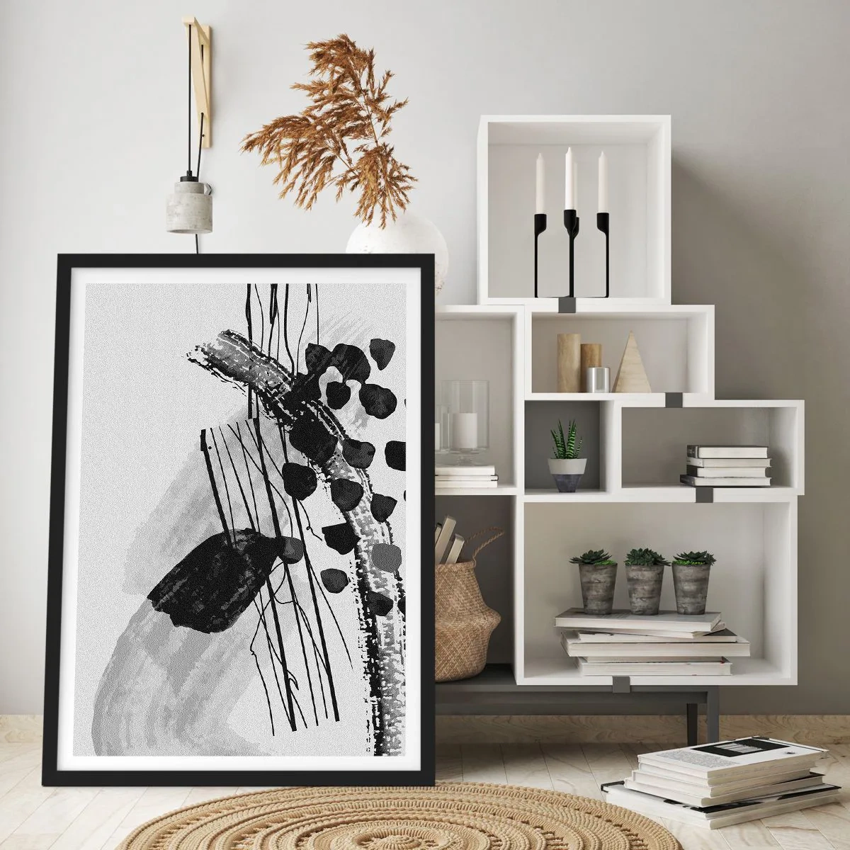 Plagát v čiernom ráme - Čiernobiela organická abstrakcia - 61x91 cm