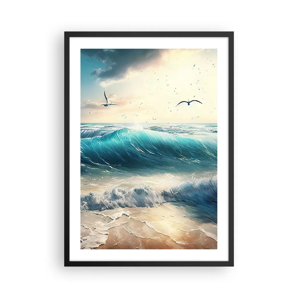 Plagát v čiernom ráme - Tyrkysové vlny narážajúce na pobrežie - 50x70cm - Šušťanie len pre teba - Moderná nástenná dekorácia do obývacej izby a spálne ARTTOR