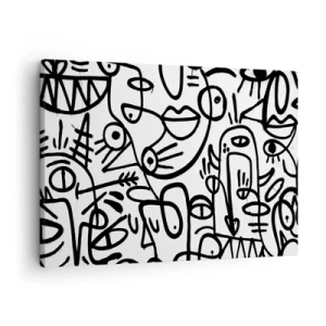 Obraz na plátne - Čiernobiele abstraktné kresby s motívmi tváre - 70x50cm - Tváre a preludy - Moderná nástenná dekorácia do obývacej izby a spálne ARTTOR