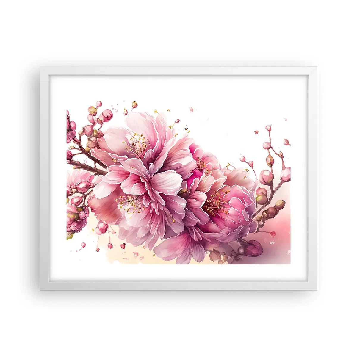 Plagát v bielom ráme - Kvet kvitnúcej čerešne - 50x40 cm