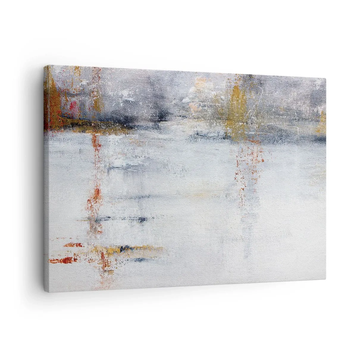 Obraz na plátne - Abstraktná krajina s rozmazanými akcentmi sivej a zlatej. - 70x50cm - Za závojom vzduchu - Moderná nástenná dekorácia do obývacej izby a spálne ARTTOR