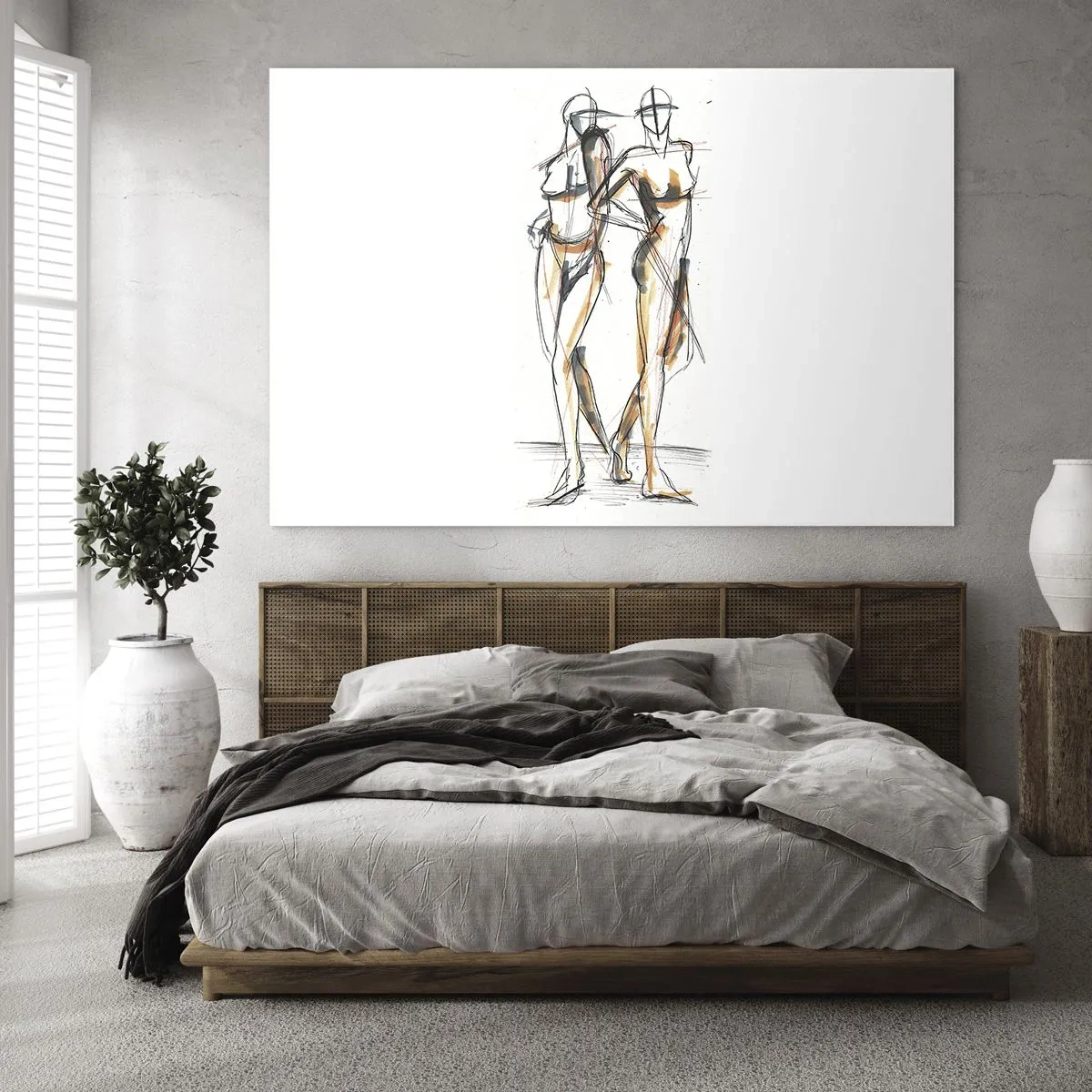Obraz na skle - Umelecká skica dvoch žien v minimalistickom štýle. - 70x50cm - Štúdia šarmu - Moderná nástenná dekorácia do obývacej izby a spálne ARTTOR
