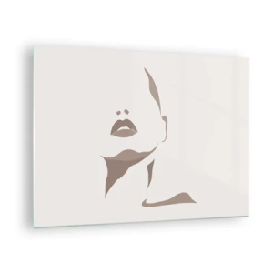Obraz na skle - Obrys ženskej tváre a krku v minimalistickom štýle - 70x50cm - Stvorená zo svetla a tieňa - Moderná nástenná dekorácia do obývacej izby a spálne ARTTOR