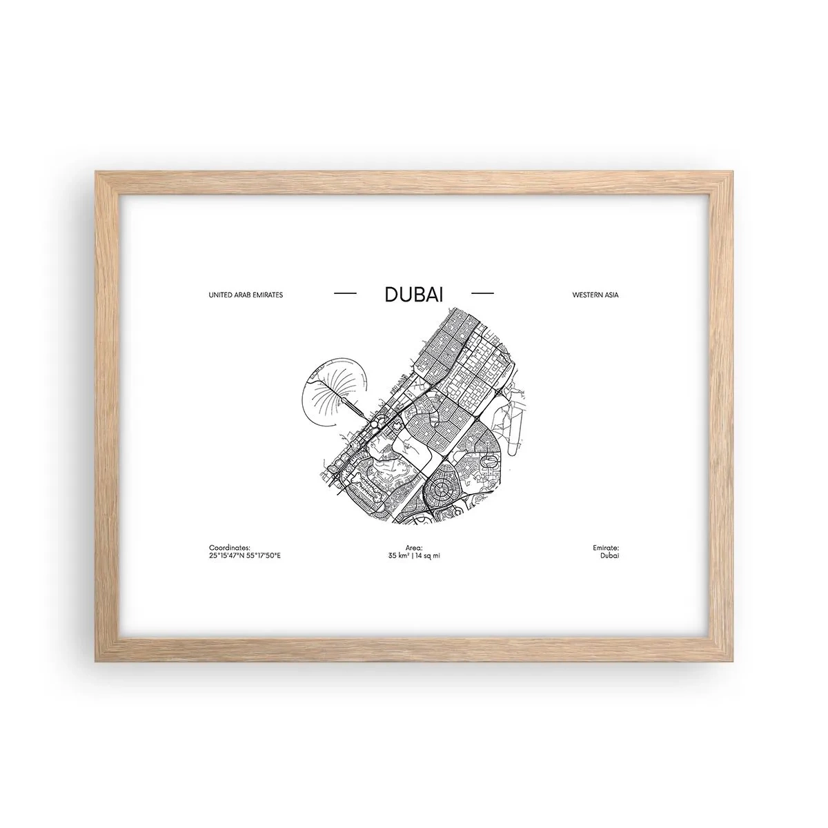 Plagát v ráme zo svetlého duba - Anatómia Dubaja - 40x30 cm