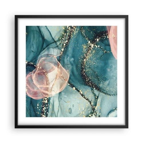 Plagát v čiernom ráme - Modré hodváb modré, ružový tyl - 50x50 cm