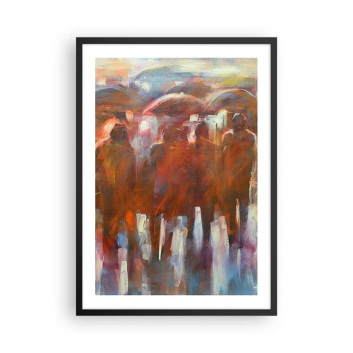 Plagát v čiernom ráme - Abstraktné postavy v teplých farebných tónoch - 50x70cm - Rovnocenní v daždi a hmle - Moderná nástenná dekorácia do obývacej izby a spálne ARTTOR