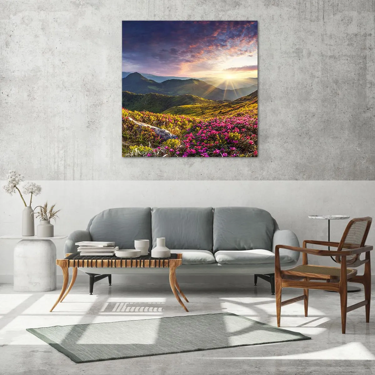 Obraz na skle - Sviežosť horského rána - 30x30 cm