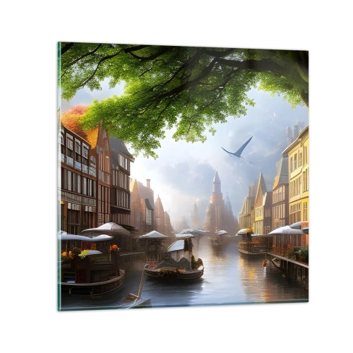 Obraz na skle - Holandská mestská krajinka - 50x50 cm