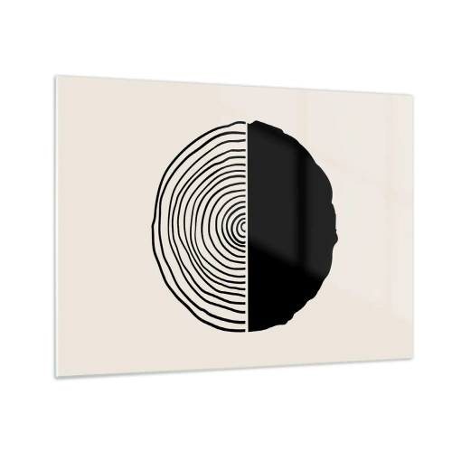 Obraz na skle - Minimalistická grafika prierezu kmeňa stromu rozdeleného na dve polovice. - 70x50cm - Pol na pol - Moderná nástenná dekorácia do obývacej izby a spálne ARTTOR