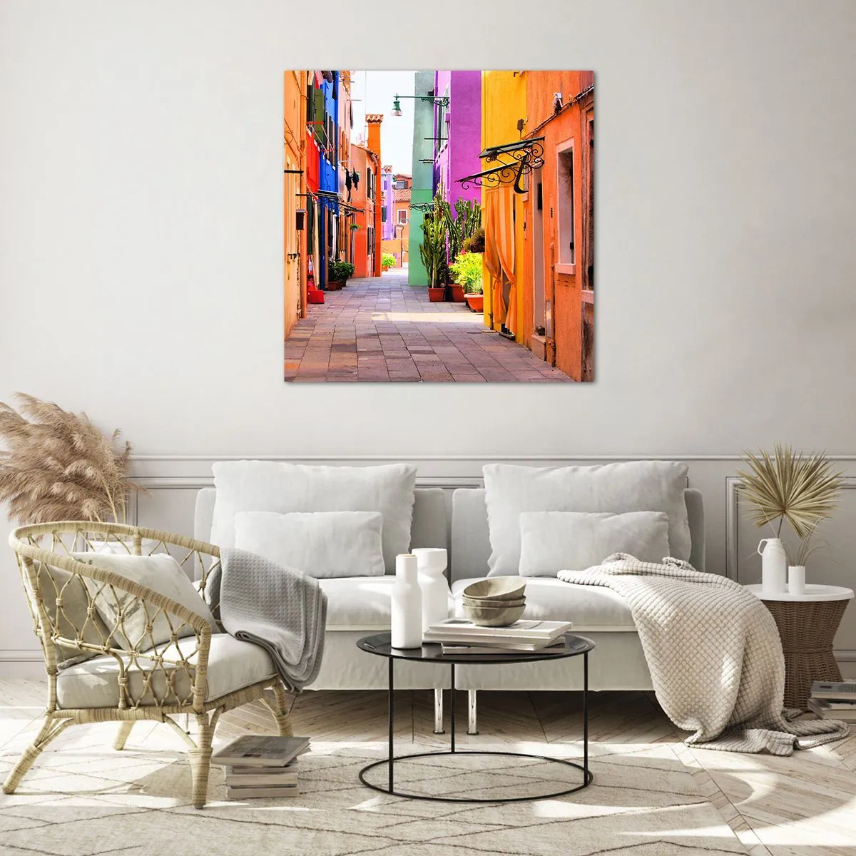 Obraz na skle - Dúhová ulička - 60x60 cm