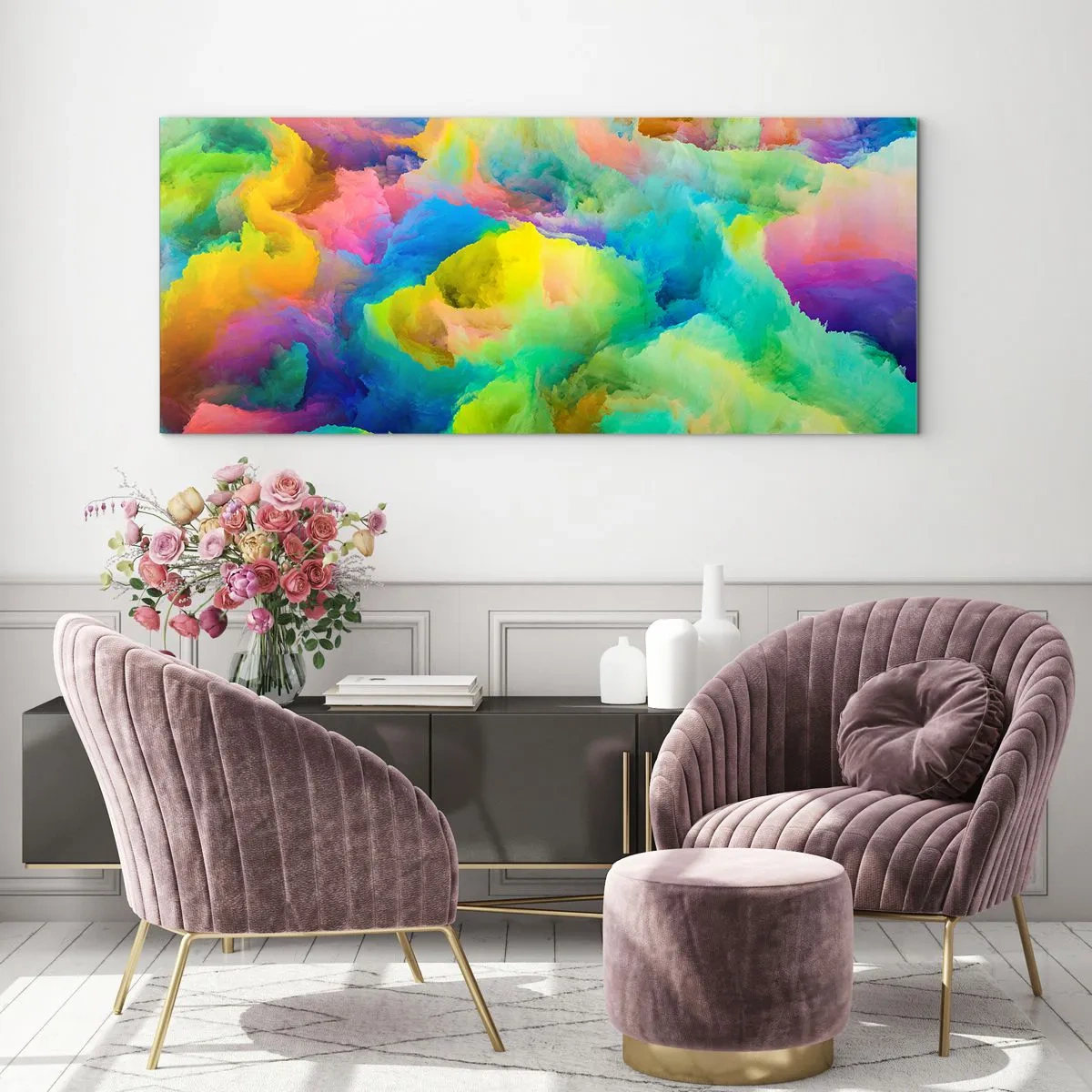 Obraz na skle - Dúhové páperie - 100x40 cm