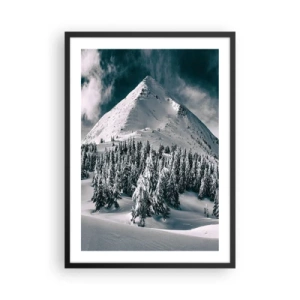 Plagát v čiernom ráme - Zimná horská krajina so zasneženými stromami - 50x70cm - Krajina snehu a ľadu - Moderná nástenná dekorácia do obývacej izby a spálne ARTTOR