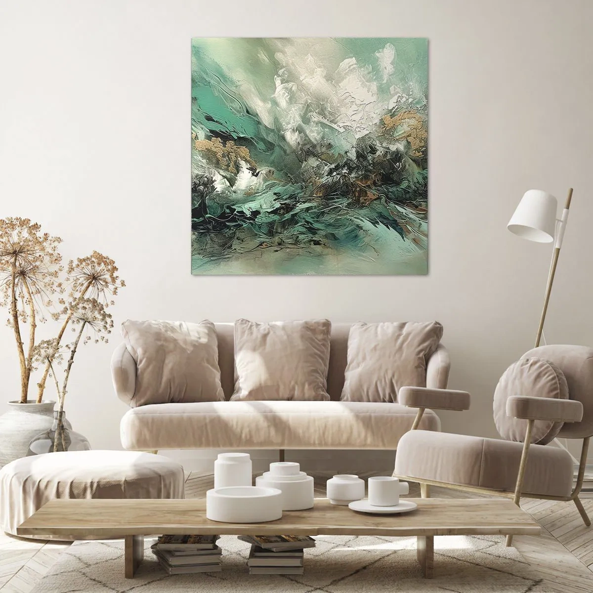 Obraz na plátne - Smaragdovočierne vlnobitie - 70x70 cm