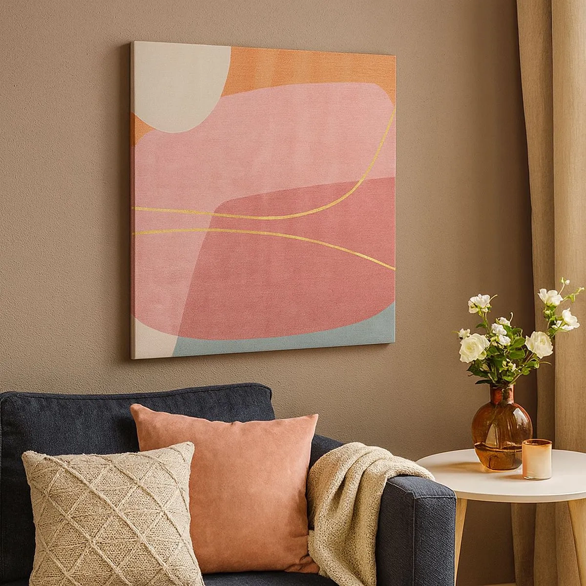 Obraz na plátne - Pastelová kompozícia so zlatou niťou - 30x30 cm