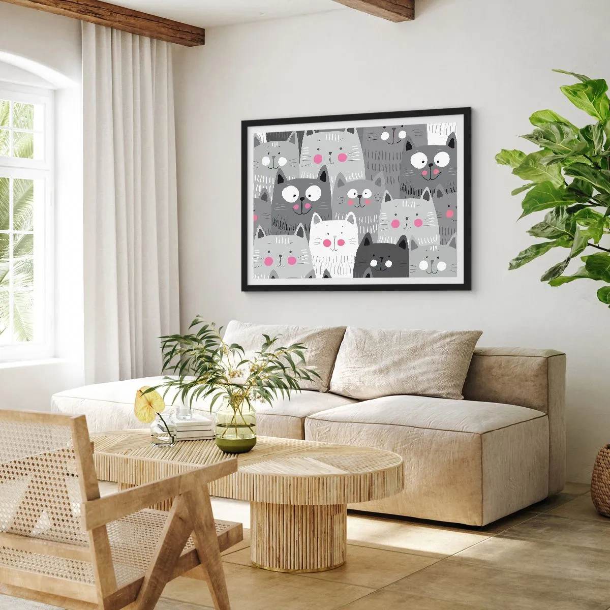 Plagát v čiernom ráme - Mačací svet - 91x61 cm