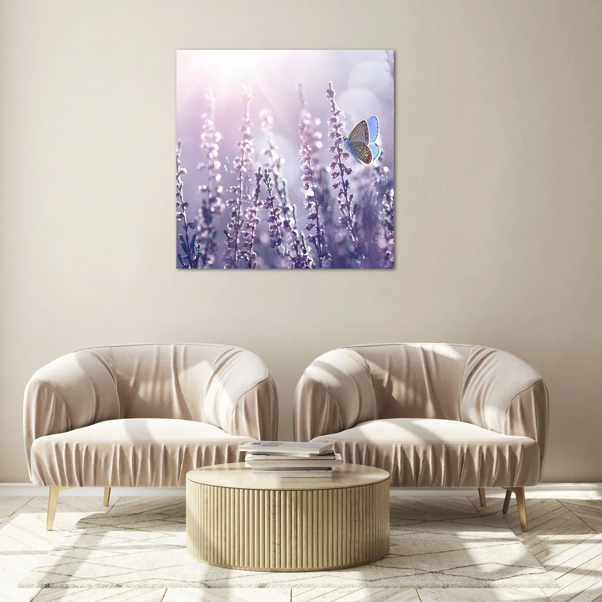 Obraz na skle - Bozk motýľa - 70x70 cm