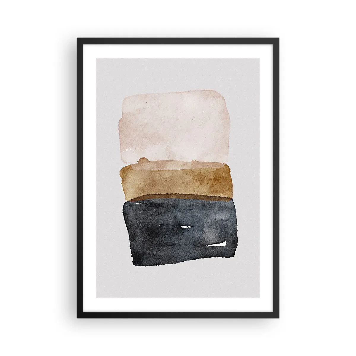 Plagát v čiernom ráme - Abstraktný akvarel v zemitých tónoch - 50x70cm - Kompozícia zemitých farieb - Moderná nástenná dekorácia do obývacej izby a spálne ARTTOR