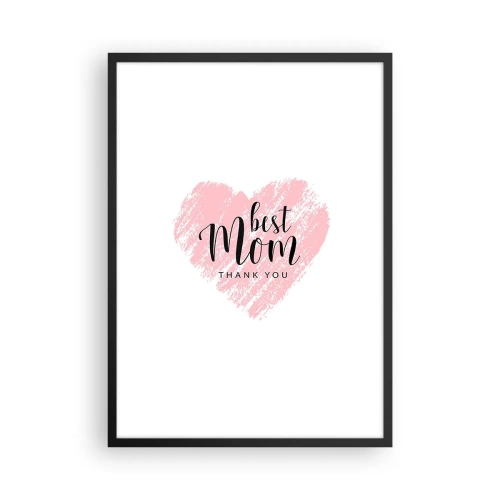 Plagát v čiernom ráme - Ružové srdce s textom na bielom pozadí v minimalistickom štýle - 50x70cm - Vždy pravá chvíľa - Moderná nástenná dekorácia do obývacej izby a spálne ARTTOR