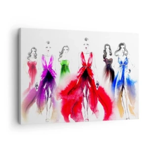 Obraz na plátne - Módna ilustrácia s modelkami vo farebných šatách - 70x50cm - Nálada na kostýmy - Moderná nástenná dekorácia do obývacej izby a spálne ARTTOR