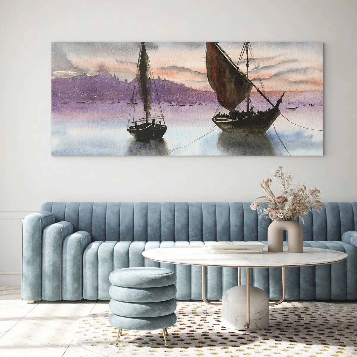 Obraz na skle - Večer v prístave - 140x50 cm