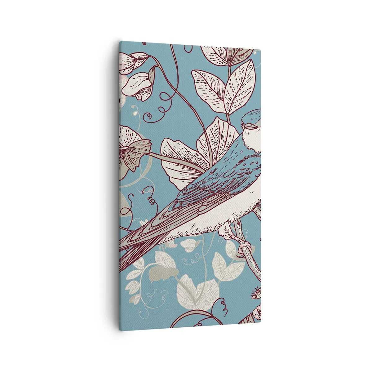 Obraz na plátne - Na bielom strome vtáky a strieborné lístie - 55x100 cm