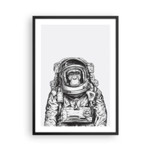 Plagát v čiernom ráme - Opica v skafandri na bielom pozadí - 50x70cm - Alternatívny vývoj - Moderná nástenná dekorácia do obývacej izby a spálne ARTTOR