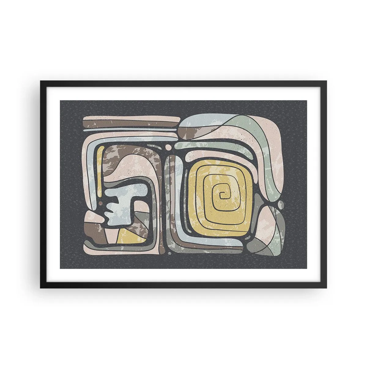 Plagát v čiernom ráme - Abstrakcia v predkolumbovskom duchu - 70x50 cm