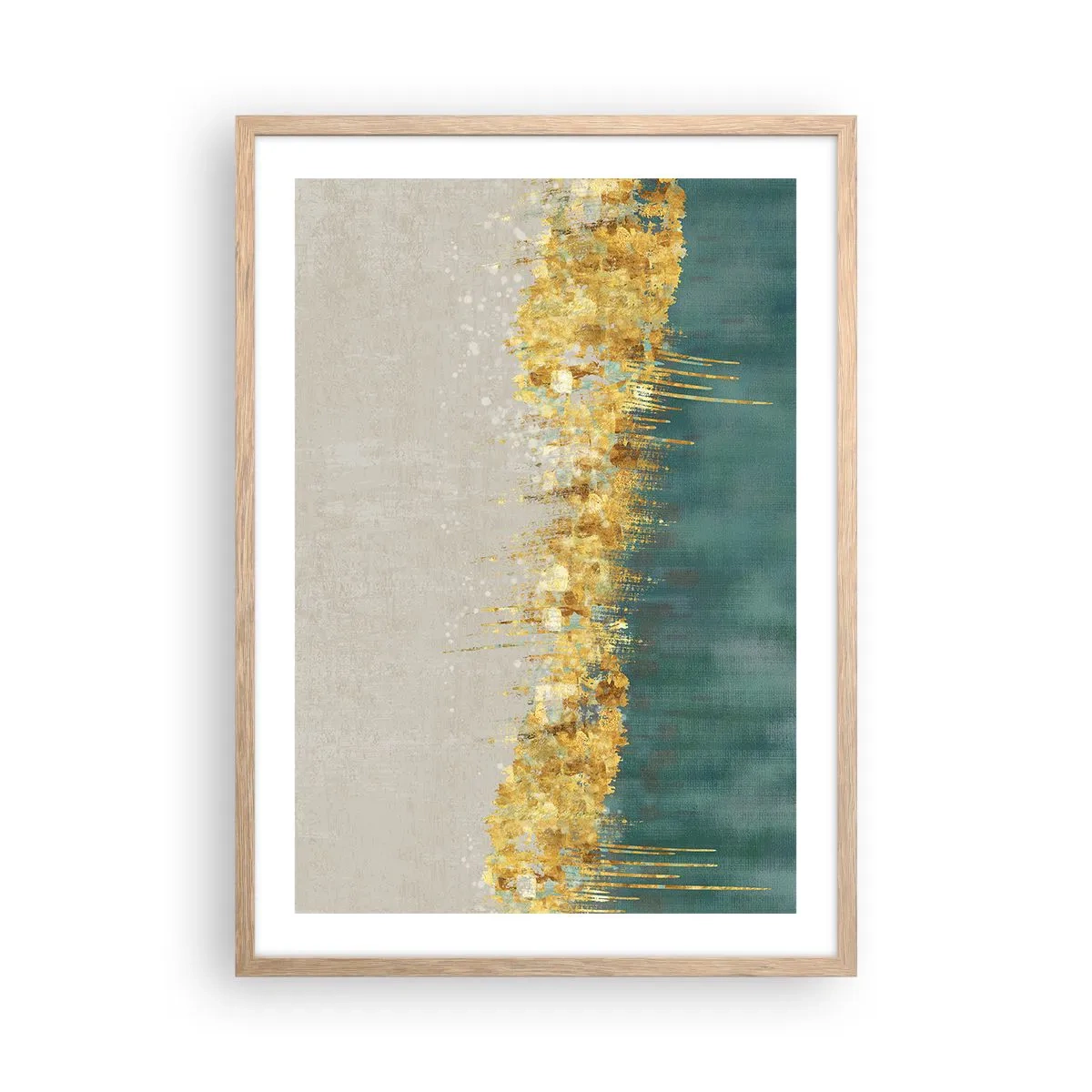 Plagát v ráme zo svetlého duba - Zlatá hranica - 50x70 cm