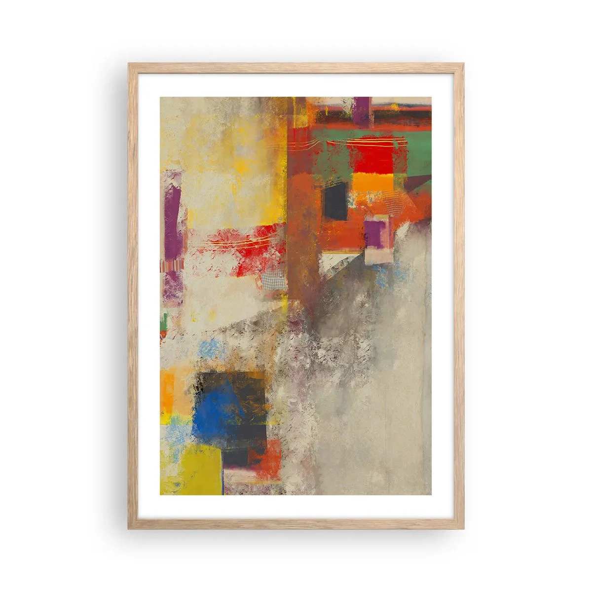 Plagát v ráme zo svetlého duba - Geometria farieb - 50x70 cm
