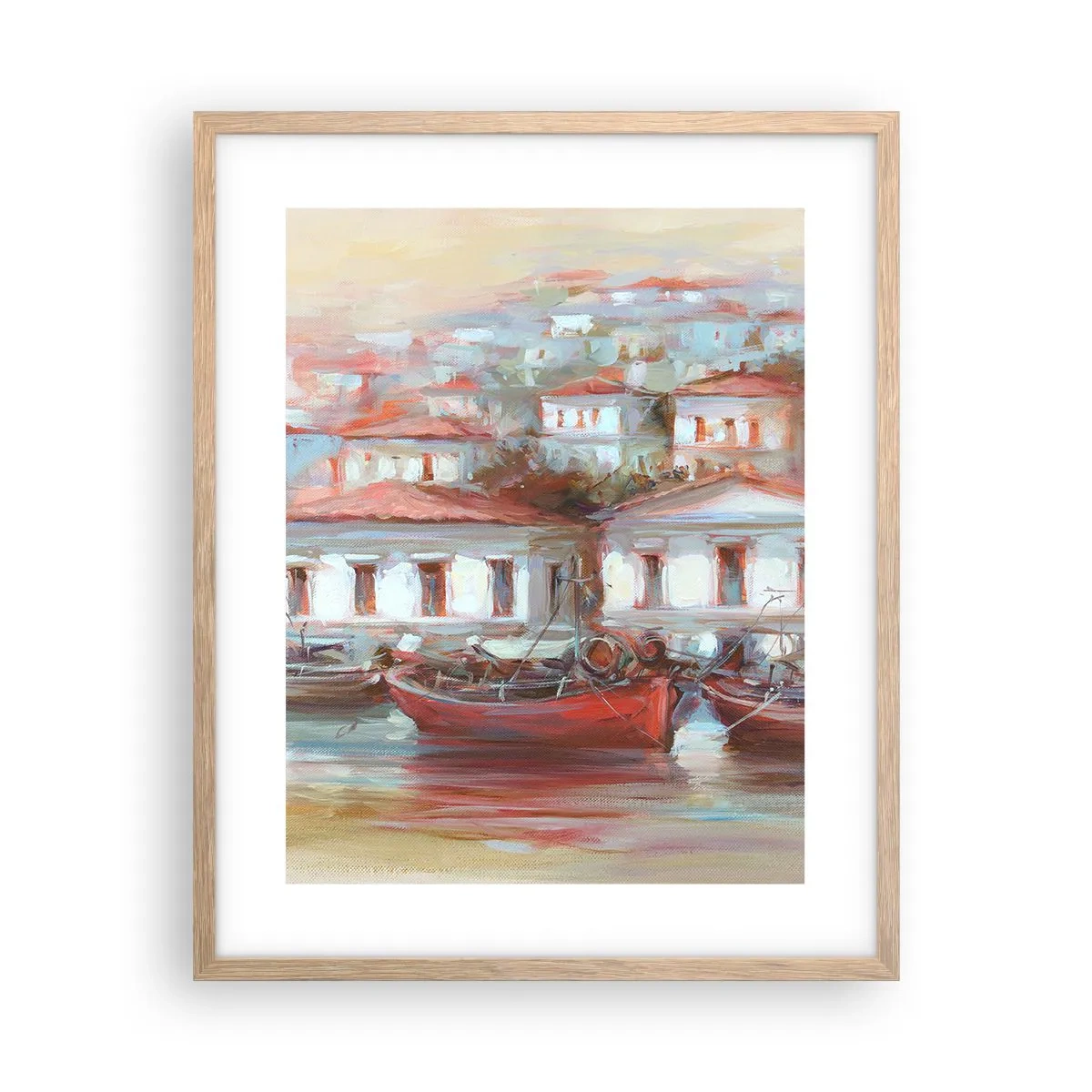 Plagát v ráme zo svetlého duba - Šťastné mestečko - 40x50 cm