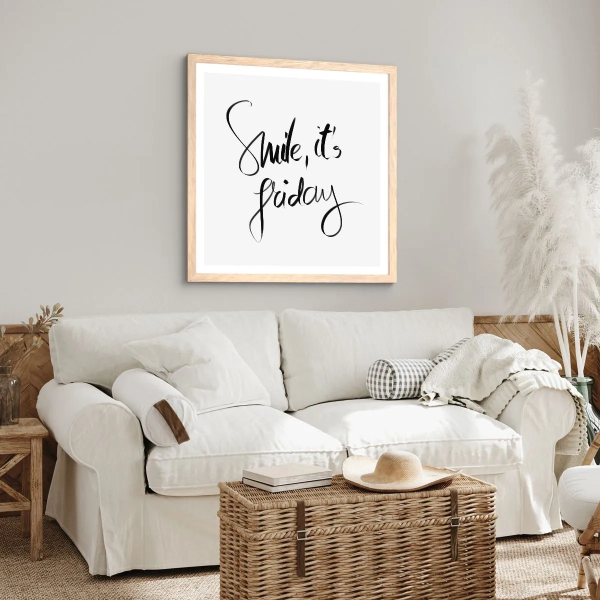 Plagát v ráme zo svetlého duba - Naozajstná radosť - 60x60 cm