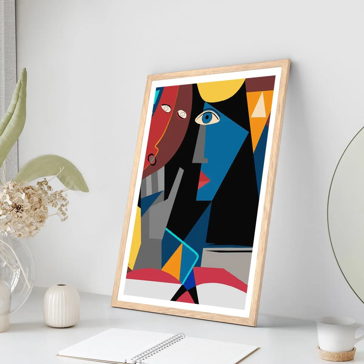 Plagát v ráme zo svetlého duba - Konverzácia kubistov - 61x91 cm