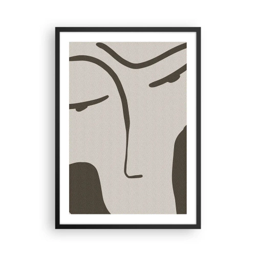 Plagát v čiernom ráme - Minimalistický portrét tváre - 50x70cm - Ako z Modiglianiho obrazu - Moderná nástenná dekorácia do obývacej izby a spálne ARTTOR