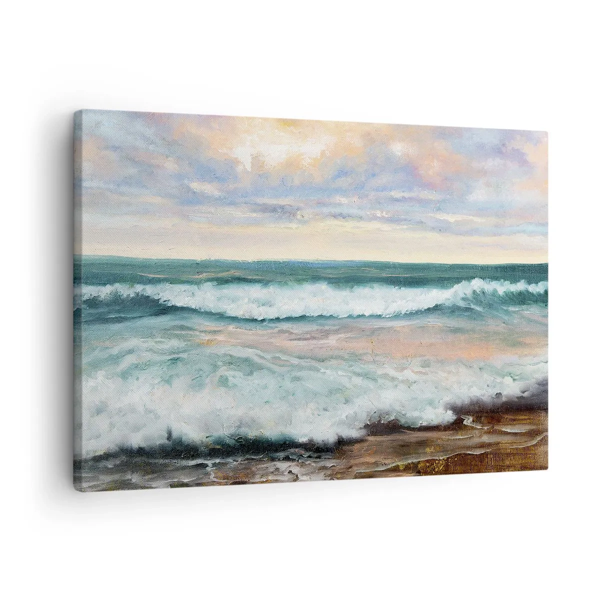 Obraz na plátne - Morské vlny proti zamračenej oblohe pri západe slnka - 70x50cm - Tu uhladíš dušu - Moderná nástenná dekorácia do obývacej izby a spálne ARTTOR