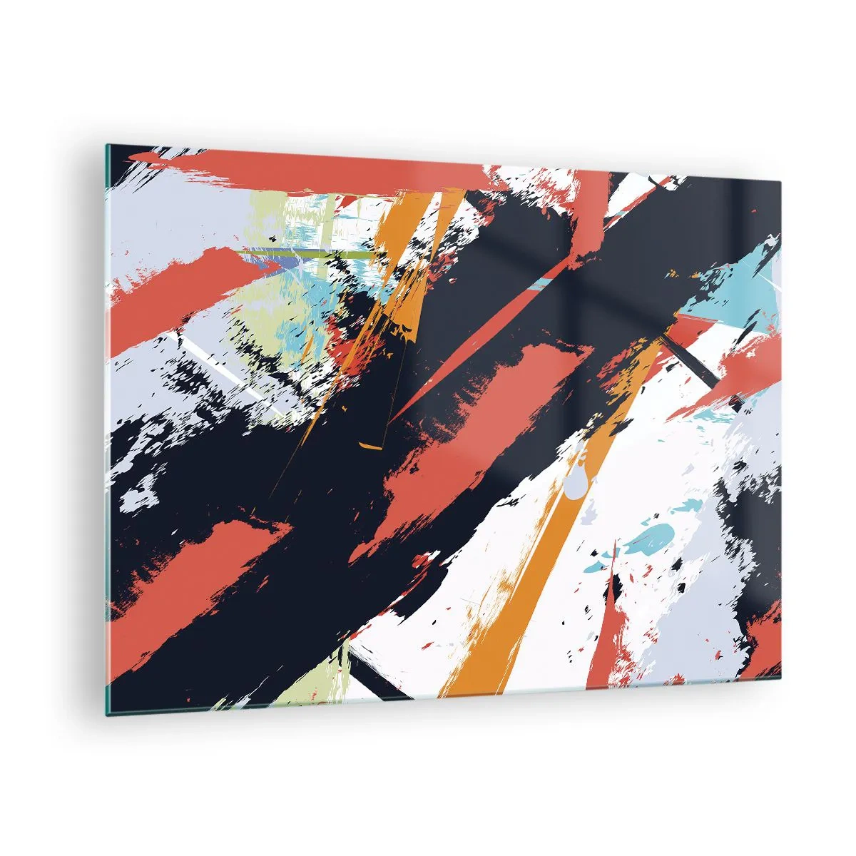 Obraz na skle - Abstraktné ťahy štetcom v intenzívnych farbách - 70x50cm - Dynamická kompozícia - Moderná nástenná dekorácia do obývacej izby a spálne ARTTOR