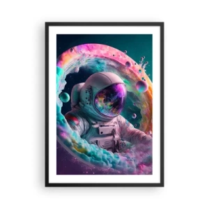 Plagát v čiernom ráme - Astronaut vo vesmírnom prostredí plnom farebných hmlovín - 50x70cm - Hviezdna brána - Moderná nástenná dekorácia do obývacej izby a spálne ARTTOR