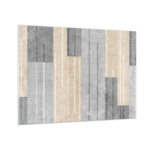 Obraz na skle - Geometrické pruhy v odtieňoch sivej a béžovej - 70x50cm - Kompozícia: drž sa - Moderná nástenná dekorácia do obývacej izby a spálne ARTTOR