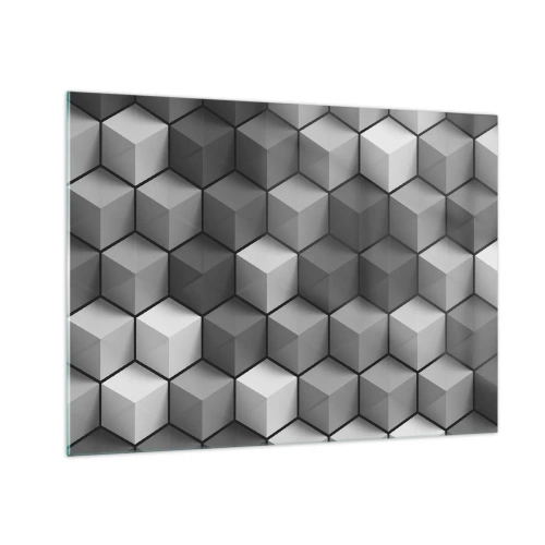Obraz na skle - Geometrické kocky v odtieňoch sivej - 70x50cm - Kubistické puzzle - Moderná nástenná dekorácia do obývacej izby a spálne ARTTOR