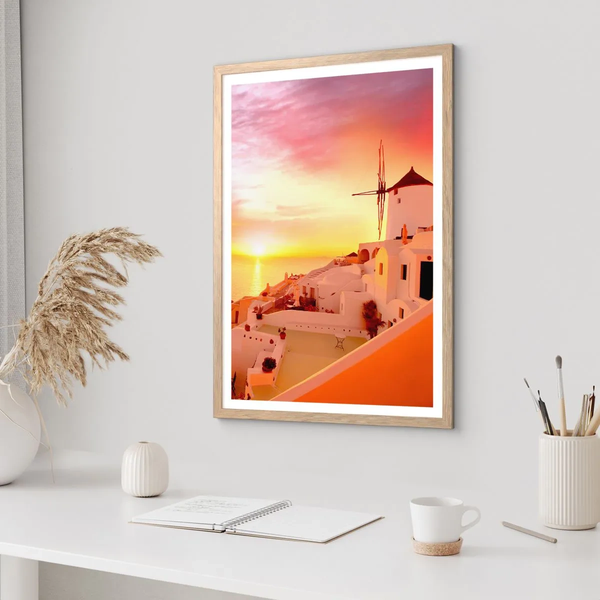 Plagát v ráme zo svetlého duba - Rozplynúť sa v bielej a zlatej - 40x50 cm