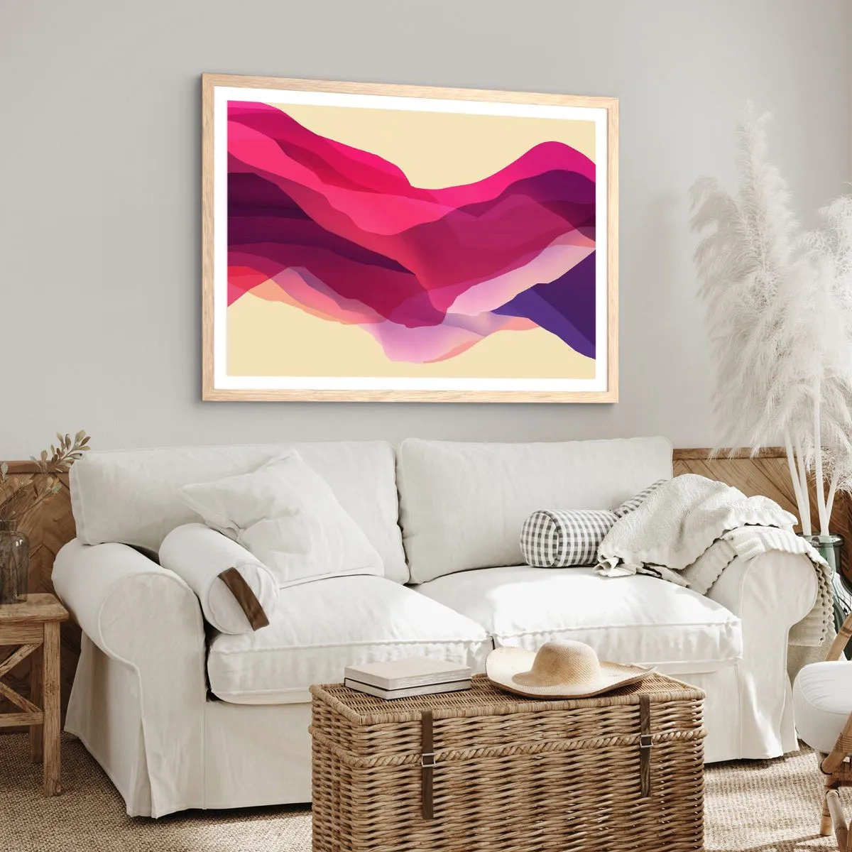 Plagát v ráme zo svetlého duba - Fialové vlny - 91x61 cm