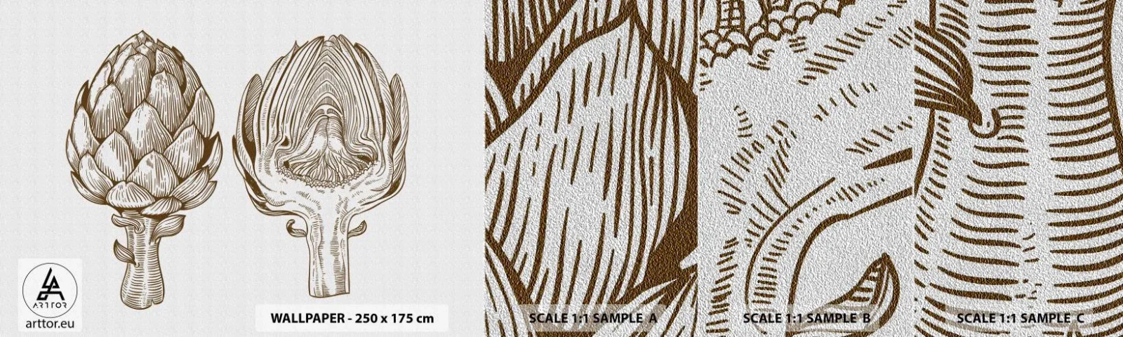 Vzorka fototapety Premium Sand - Hodiny anatómie - Artičok, Kuchyňa, Zelenina - 100x30 cm