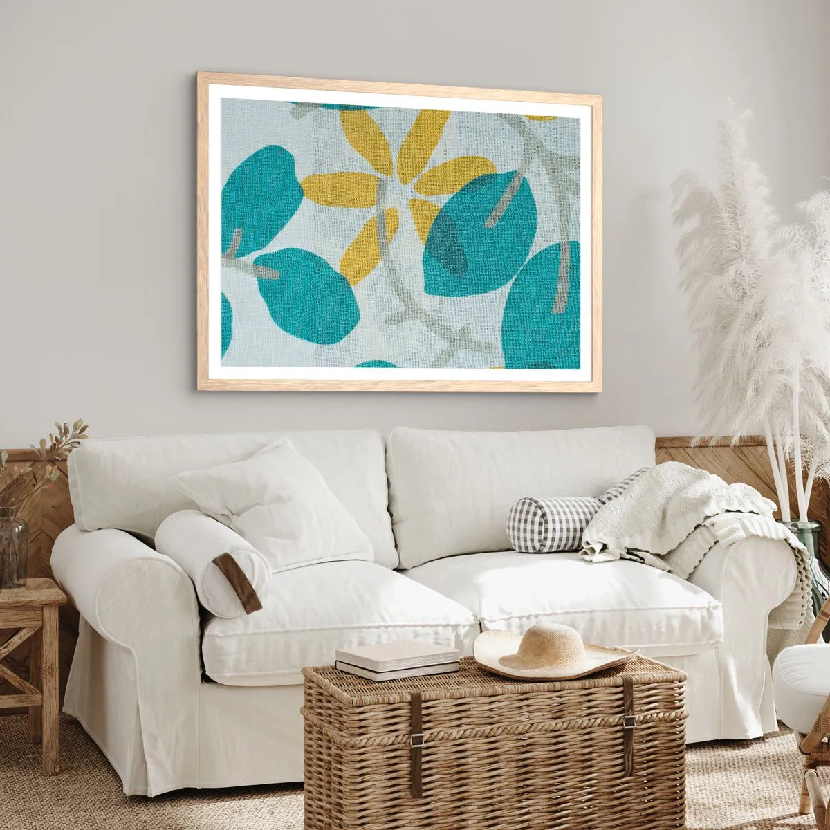 Plagát v ráme zo svetlého duba - Medzi azúrovými listami - 91x61 cm